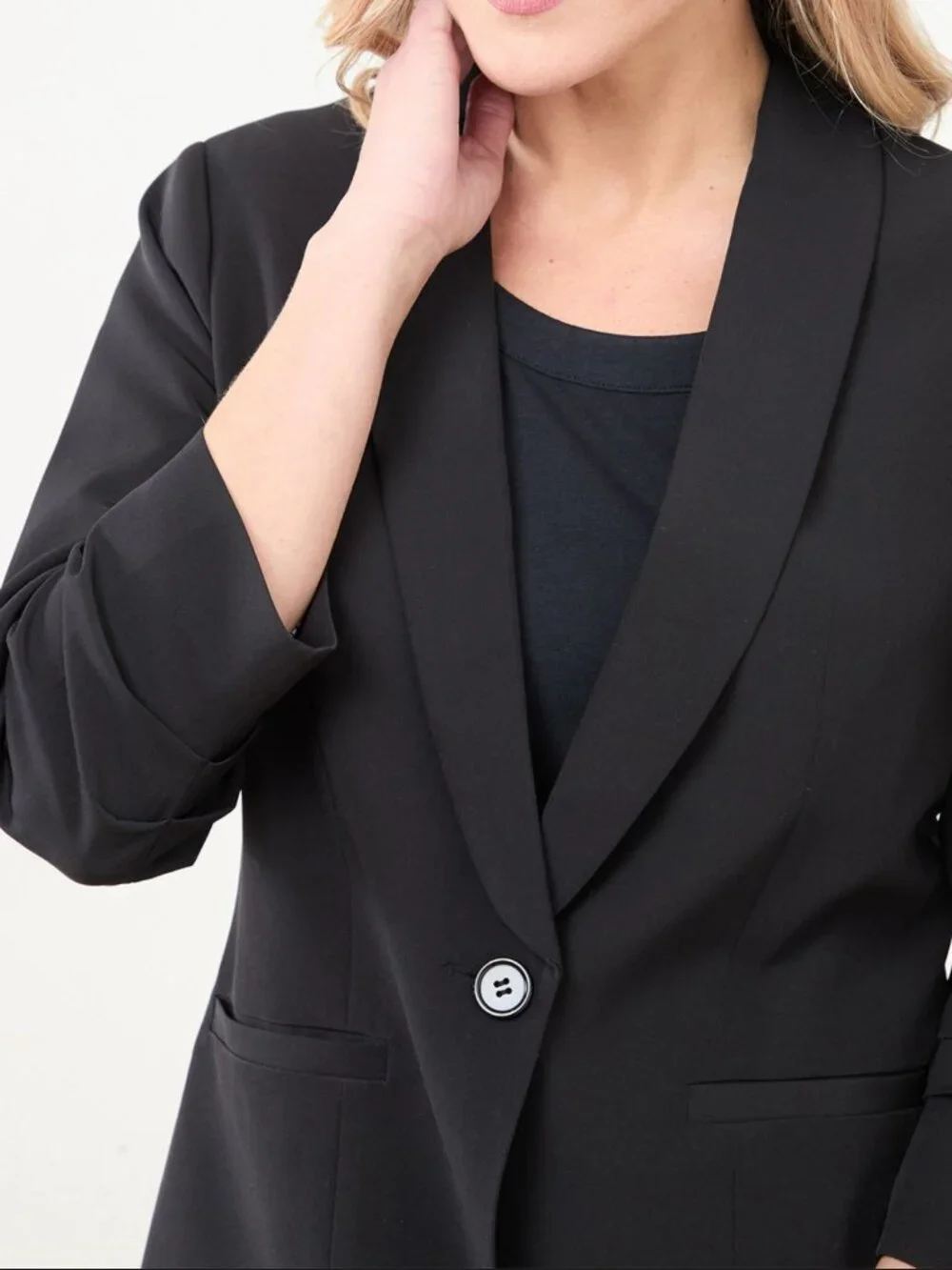 Black Rouched Sleeve Blazer - Picture 4 of 7